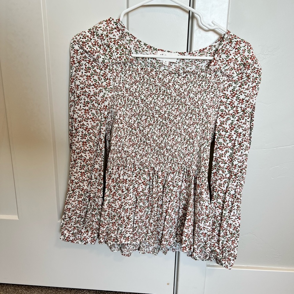 Square neck long sleeve blouse